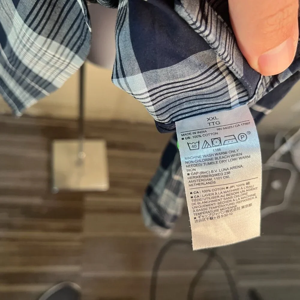 🔷 NWT Banana Republic Men’s 2XL XXL Blue White Plaid Slim Fit Untucked Shirt 👔